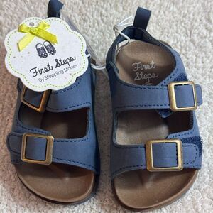 First Step by Stepping stones sandals Boys Sz 4 double Strap shoes Navy Blue New